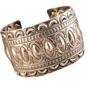 Marcella James Sterling Silver Navajo Stamped Wide Cuff Bracelet